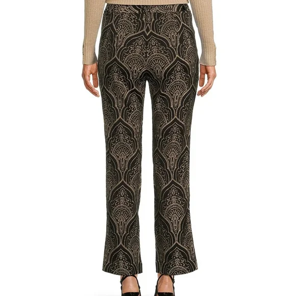 $238 J.McLaughlin GrierBrocade Jacquard Flat Front Ankle Pant 14 Black Gold - Picture 3 of 4